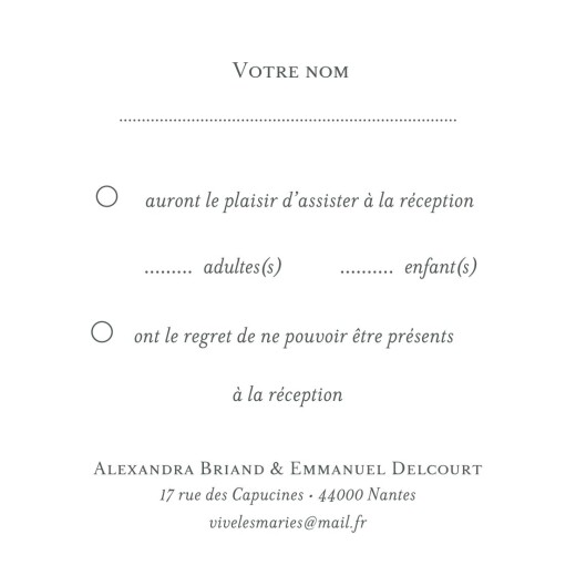 Carton réponse mariage Bucolique Blanc - Verso