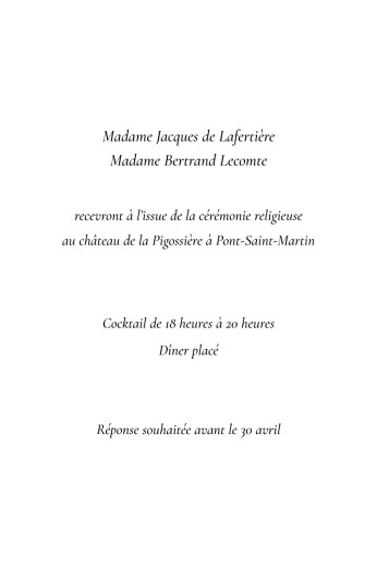 Carton d'invitation mariage Élégance (Portrait) noir - Verso