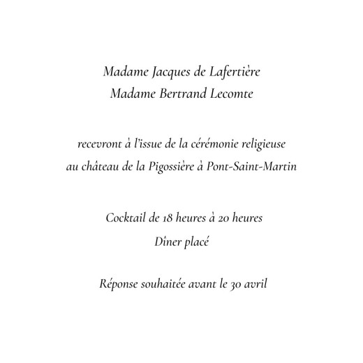 Carton d'invitation mariage Élégance noir - Verso