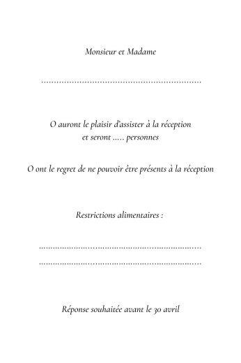 Carton réponse mariage Élégance (Portrait) noir - Verso