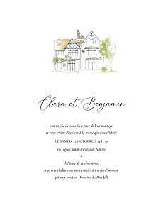 Faire-part de mariage vintage notre lieu (portrait) blanc Faire-part de mariage vintage notre lieu (portrait) blanc
