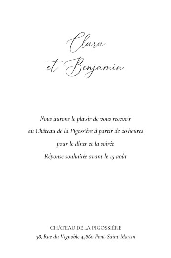 Carton d'invitation mariage Notre lieu (portrait) blanc - Verso