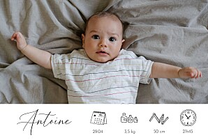 Faire-part de naissance blanc calligraphie pictos (paysage) blanc Faire-part de naissance blanc calligraphie pictos (paysage) blanc