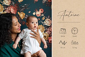 Faire-part de naissance vintage calligraphie pictos (paysage) beige texturé Faire-part de naissance vintage calligraphie pictos (paysage) beige texturé