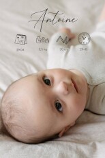Faire-part de naissance Calligraphie pictos (portrait) noir
