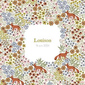 Faire-part de naissance gris liberty renard (4 pages) ocre Faire-part de naissance gris liberty renard (4 pages) ocre