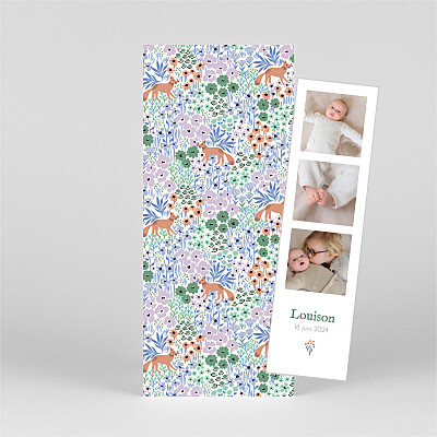 Faire-part de naissance bleu liberty renard (marque-page) bleu Faire-part de naissance bleu liberty renard (marque-page) bleu