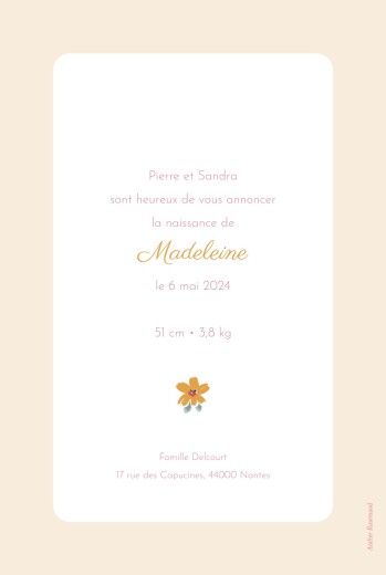 Faire-part de naissance Bloom (portrait) rose - Verso Faire-part de naissance Bloom (portrait) rose - Verso
