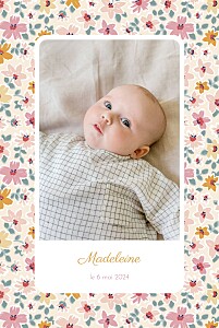 Faire-part de naissance vintage bloom (portrait) rose Faire-part de naissance vintage bloom (portrait) rose