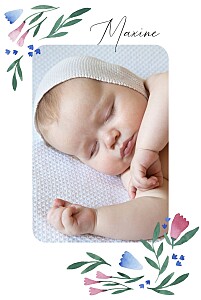 Faire-part de naissance rose jardin fleuri (portrait) rose Faire-part de naissance rose jardin fleuri (portrait) rose