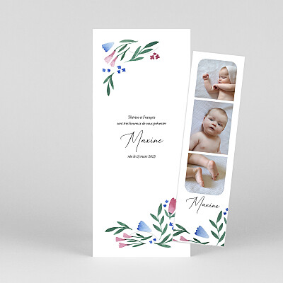 Faire-part de naissance rose jardin fleuri (marque-page) rose Faire-part de naissance rose jardin fleuri (marque-page) rose