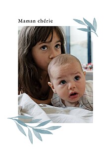Affichette naissance feuillage aquarelle (portrait) bleu Affichette naissance feuillage aquarelle (portrait) bleu
