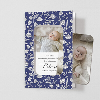 Faire-part de naissance original douces indiennes (cadre) bleu Faire-part de naissance original douces indiennes (cadre) bleu