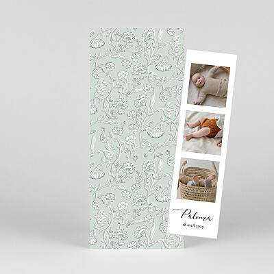 Faire-part de naissance original douces indiennes (marque-page) vert Faire-part de naissance original douces indiennes (marque-page) vert