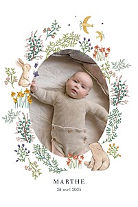 Faire-part de naissance vintage histoire du jardin (médaillon) blanc Faire-part de naissance vintage histoire du jardin (médaillon) blanc
