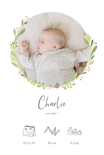 Faire-part de naissance Cueillette (Portrait) Blanc - Recto Faire-part de naissance Cueillette (Portrait) Blanc - Recto