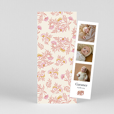 Faire-part de naissance indiennes fleuries (marque page) rose Faire-part de naissance indiennes fleuries (marque page) rose