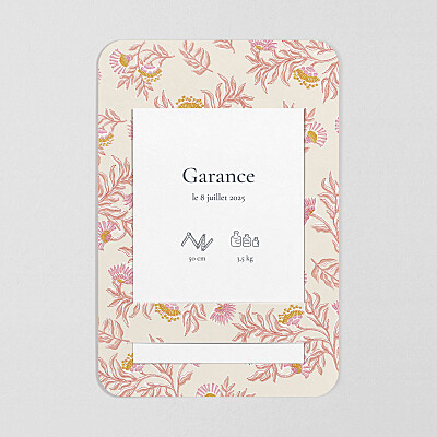 Faire-part de naissance rose indiennes fleuries (bandeau) rose Faire-part de naissance rose indiennes fleuries (bandeau) rose