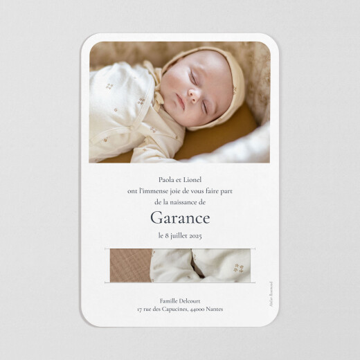 Faire-part de naissance Indiennes fleuries (bandeau) bleu - Vue 3 Faire-part de naissance Indiennes fleuries (bandeau) bleu - Vue 3