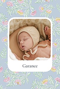 Faire-part de naissance motifs indiennes fleuries (portrait) bleu Faire-part de naissance motifs indiennes fleuries (portrait) bleu