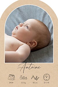 Faire-part de naissance vintage calligraphie picto (arche) cadre beige Faire-part de naissance vintage calligraphie picto (arche) cadre beige