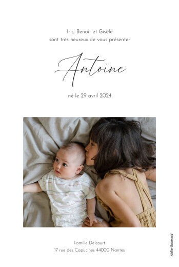 Faire-part de naissance Calligraphie picto (arche) blanc - Verso Faire-part de naissance Calligraphie picto (arche) blanc - Verso