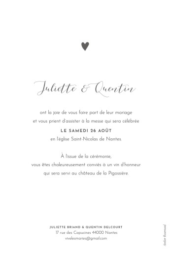 Faire-part de mariage Elegant cœur (Arche) Beige texturé - Verso
