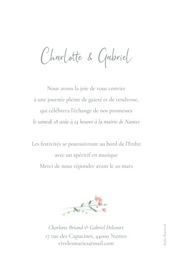 Faire-part de mariage Couronne florale (arche) rose - Verso