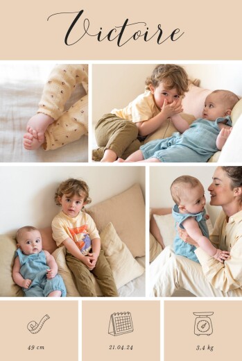 Faire-part de naissance Mes petits pictos (multi photo) Beige - Recto Faire-part de naissance Mes petits pictos (multi photo) Beige - Recto