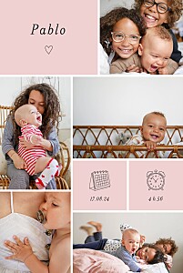 Faire-part de naissance original picto pastel (portrait) rose Faire-part de naissance original picto pastel (portrait) rose