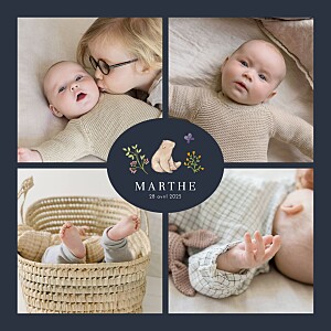 Faire-part de naissance scénette du jardin (portrait) bleu Faire-part de naissance scénette du jardin (portrait) bleu