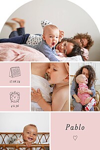 Faire-part de naissance rose picto pastel (arche) rose Faire-part de naissance rose picto pastel (arche) rose
