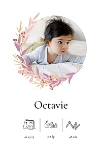 Faire-part de naissance blanc couronne d'eucalyptus (portrait) rose blanc Faire-part de naissance blanc couronne d'eucalyptus (portrait) rose blanc
