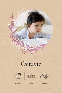 Faire-part de naissance rose couronne d'eucalyptus (portrait) rose beige Faire-part de naissance rose couronne d'eucalyptus (portrait) rose beige