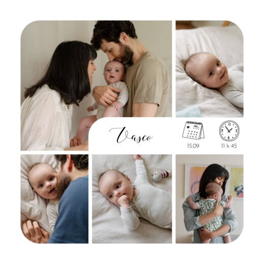 Faire-part de naissance Tendre innocence picto (multi photo) Blanc - Recto Faire-part de naissance Tendre innocence picto (multi photo) Blanc - Recto