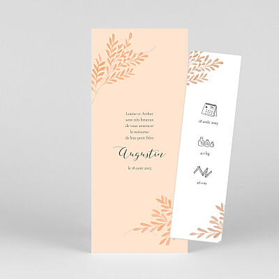 Faire-part de naissance orange petits brins (marque page) pêche Faire-part de naissance orange petits brins (marque page) pêche