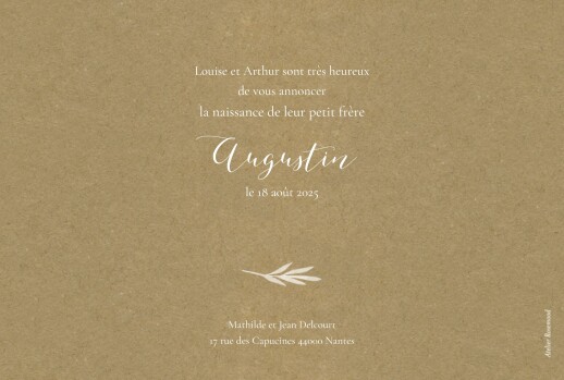 Faire-part de naissance Petits brins (paysage) Kraft - Verso Faire-part de naissance Petits brins (paysage) Kraft - Verso