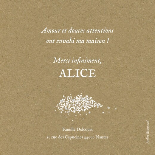 Carte de remerciement Merci gypsophile chic kraft - Verso Carte de remerciement Merci gypsophile chic kraft - Verso