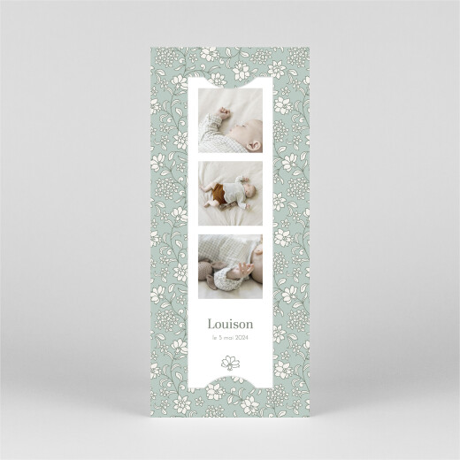 Faire-part de naissance Brins fleuris (marque page) bleu - Vue 2 Faire-part de naissance Brins fleuris (marque page) bleu - Vue 2