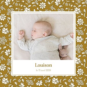 Faire-part de naissance jaune brins fleuris (4 pages) moutarde Faire-part de naissance jaune brins fleuris (4 pages) moutarde