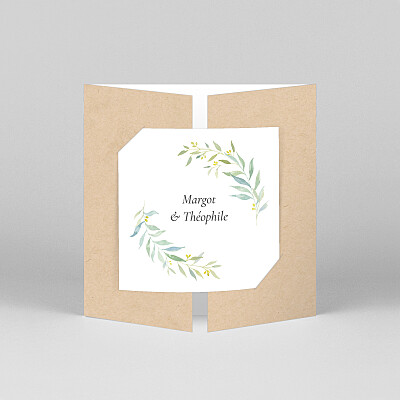 Faire-part de mariage aquarelle couronne champêtre (fenêtre) beige Faire-part de mariage aquarelle couronne champêtre (fenêtre) beige