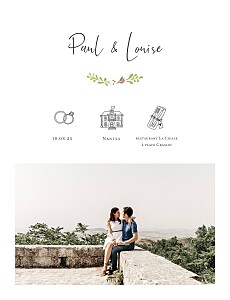 Faire-part de mariage nature cueillette (portrait) blanc Faire-part de mariage nature cueillette (portrait) blanc