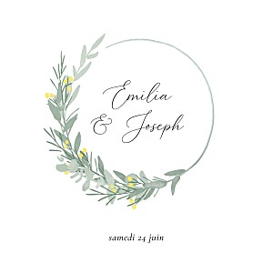 Faire-part de mariage classique couronne d'eucalyptus (4 pages) jaune Faire-part de mariage classique couronne d'eucalyptus (4 pages) jaune