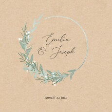 Faire-part de mariage Couronne d'eucalyptus (4 pages) beige texturé Faire-part de mariage Couronne d'eucalyptus (4 pages) beige texturé