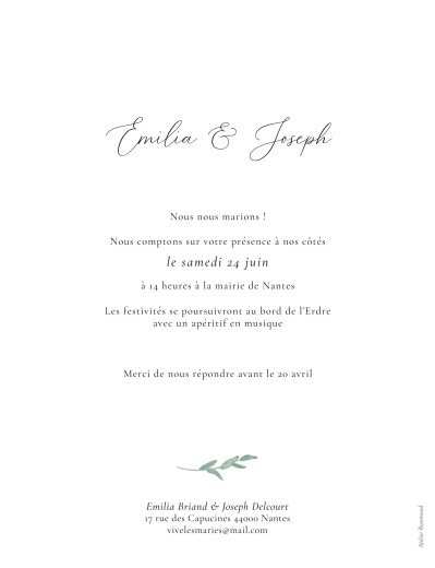 Faire-part de mariage Couronne d'eucalyptus (Portrait) Jaune - Verso