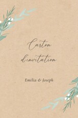 Carton d'invitation mariage Couronne d'eucalyptus (Portrait) Beige