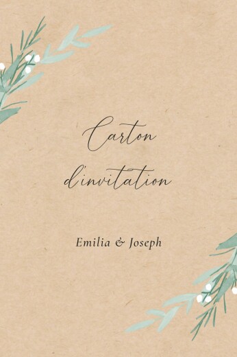 Carton d'invitation mariage Couronne d'eucalyptus (Portrait) Beige - Recto