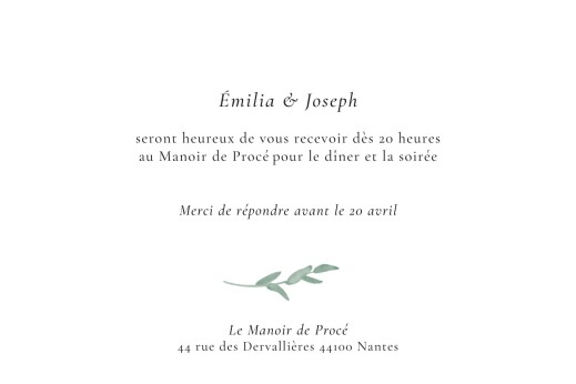 Carton d'invitation mariage Couronne d'eucalyptus (paysage) Beige - Verso