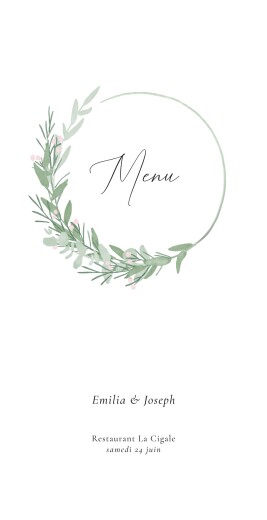 Menu de mariage Couronne d'eucalyptus Rose - Recto Menu de mariage Couronne d'eucalyptus Rose - Recto