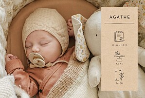 Faire-part de naissance beige cartouche pictos (paysage) beige texturé Faire-part de naissance beige cartouche pictos (paysage) beige texturé
